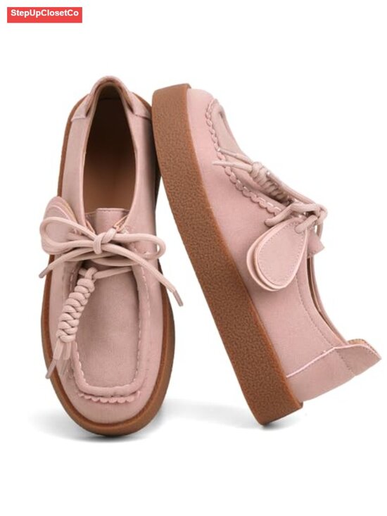 Shoes - Chunky Platform Suede Loafers Lace-Up Oxford Shoes for Work